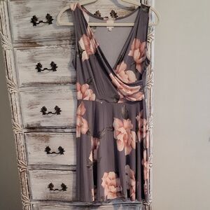 Kaileigh Gray and Pink Floral Faux Wrap Dress